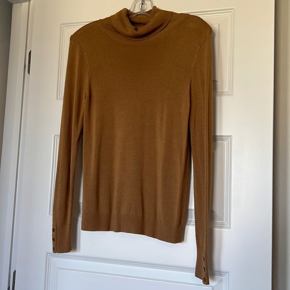 Ann Taylor tan long sleeve, turtle neck sweater with button detail